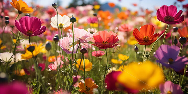 Lots of flowers of various vibrant colors on a meadow - Starpik Stock