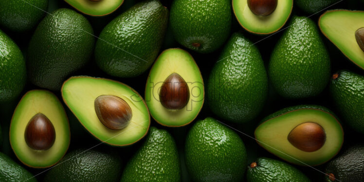 Macro Fresh Juicy half and whole of green avocado fruit background as pattern - Starpik Stock