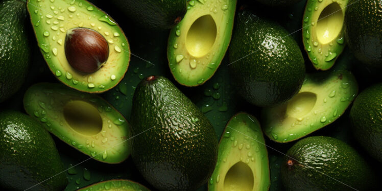 Macro Fresh Juicy half and whole of green avocado fruit background as pattern - Starpik Stock