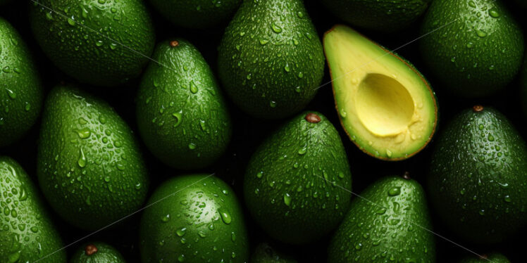 Macro Fresh Juicy half and whole of green avocado fruit background as pattern - Starpik Stock