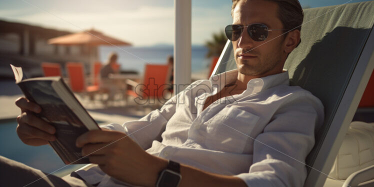 Man on the beach reading a book - Starpik Stock