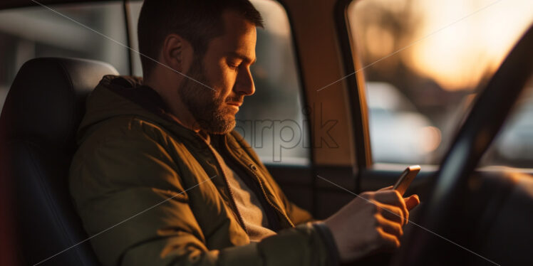 Man texting messages in a car - Starpik Stock