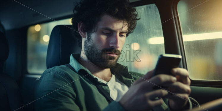 Man texting messages in a car - Starpik Stock