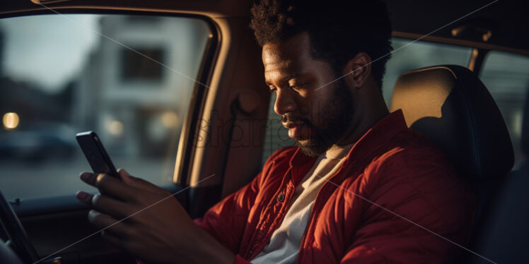 Man texting messages in a car - Starpik Stock