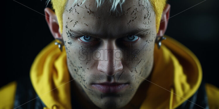 Man with painted face and hair yellow - Starpik Stock