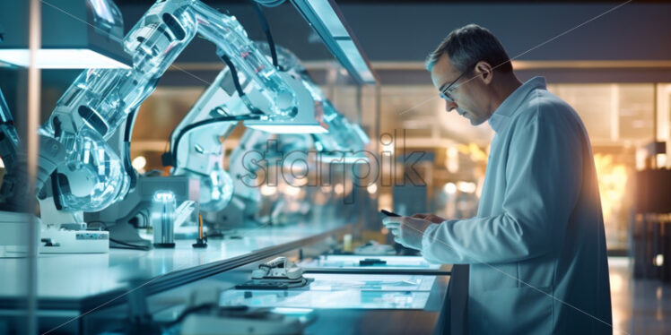 Man working in a futuristic laboratory - Starpik Stock