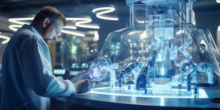 Man working in a futuristic laboratory - Starpik Stock