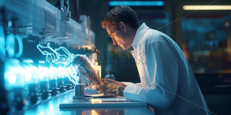 Man working in a futuristic laboratory - Starpik Stock