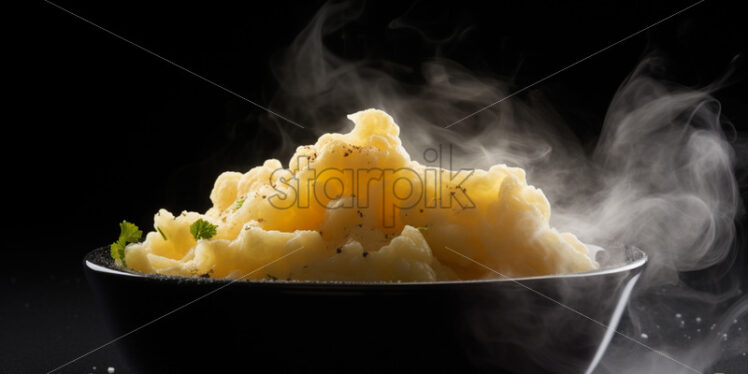 Mashed potatoes steaming in a plate - Starpik Stock