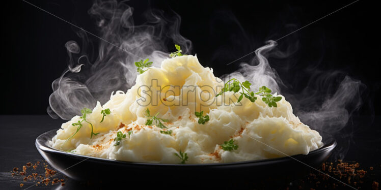 Mashed potatoes steaming in a plate - Starpik Stock