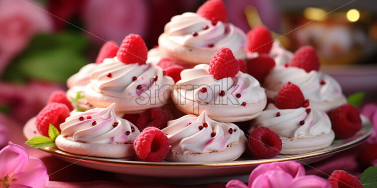 Meringue cookies with raspberry delicious - Starpik Stock