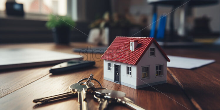 Miniature of a house, and a key next to it - Starpik Stock