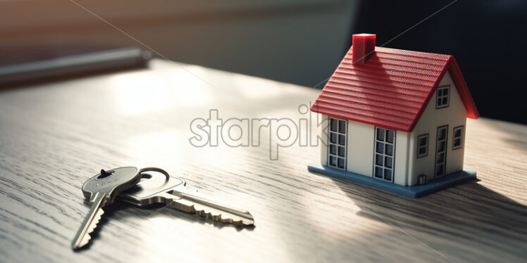 Miniature of a house, and a key next to it - Starpik Stock