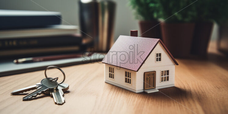 Miniature of a house, and a key next to it - Starpik Stock