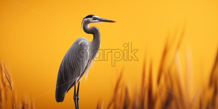 Minimalist design of a heron on the yellow background - Starpik Stock