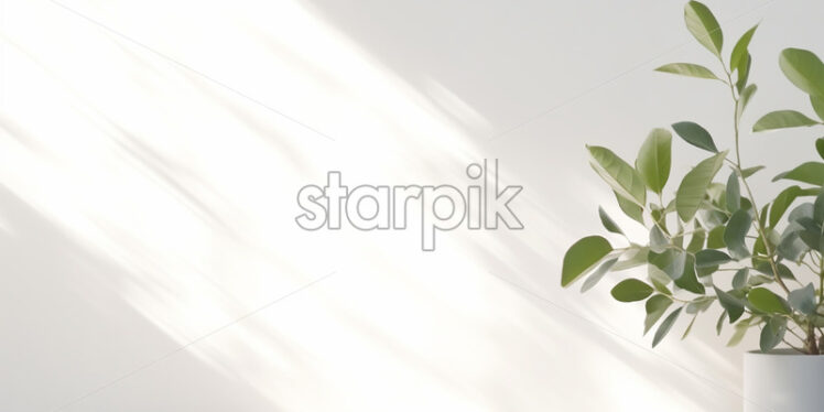 Minimalist light on a blurred white background, a plant - Starpik Stock