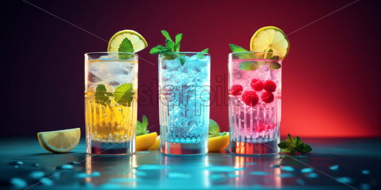 Mint and fruit cocktails, vibrant colors - Starpik Stock