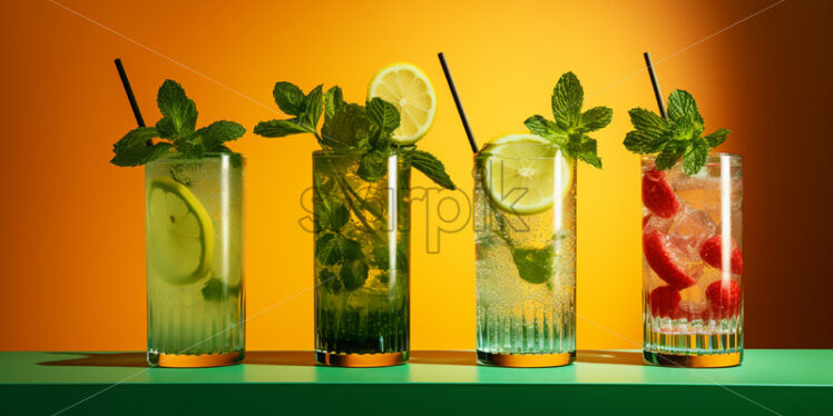 Mint and fruit cocktails, vibrant colors - Starpik Stock