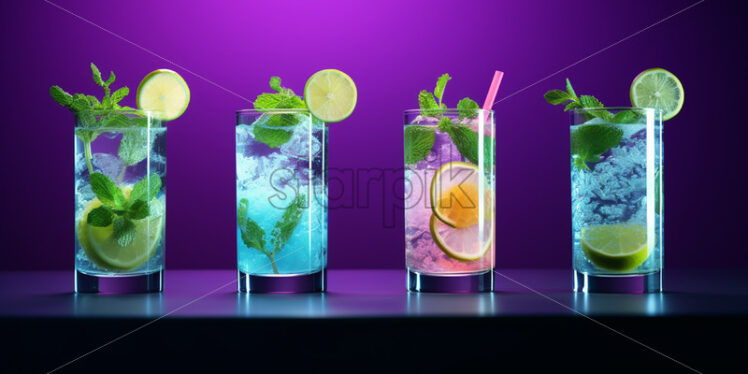 Mint and fruit cocktails, vibrant colors - Starpik Stock