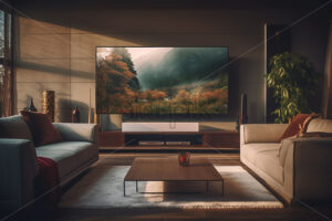 Modern interior of a house with large TV - Starpik Stock