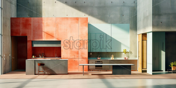 Modern kitchen architecture in a minimalist theme with neat ambience in the city place - Starpik Stock