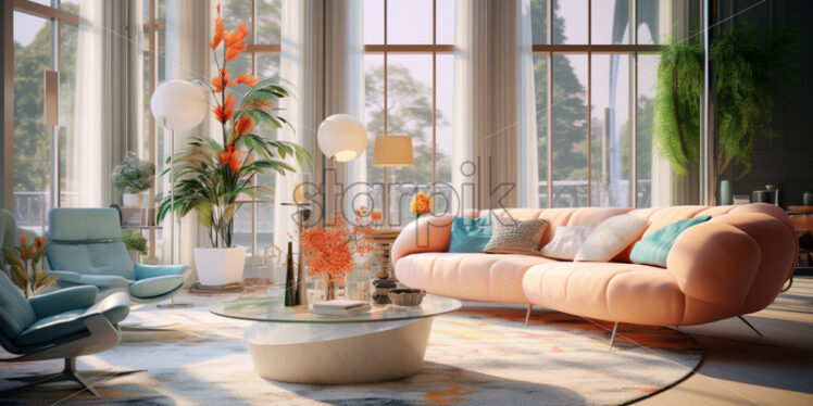 Modern living room comfy furniture spacious - Starpik Stock