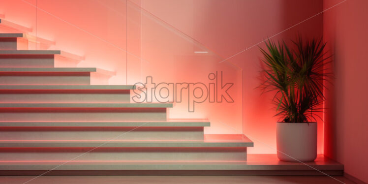 Modern stairs with neon light peach colours - Starpik Stock