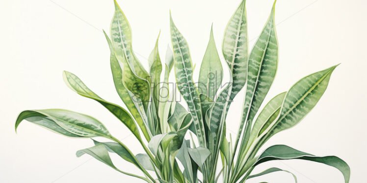 Mother-in-law's tongue plant on a white background painted in watercolor - Starpik Stock