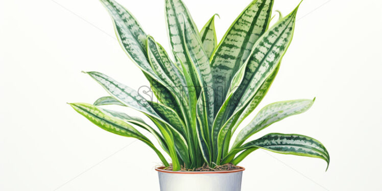 Mother-in-law's tongue plant on a white background painted in watercolor - Starpik Stock