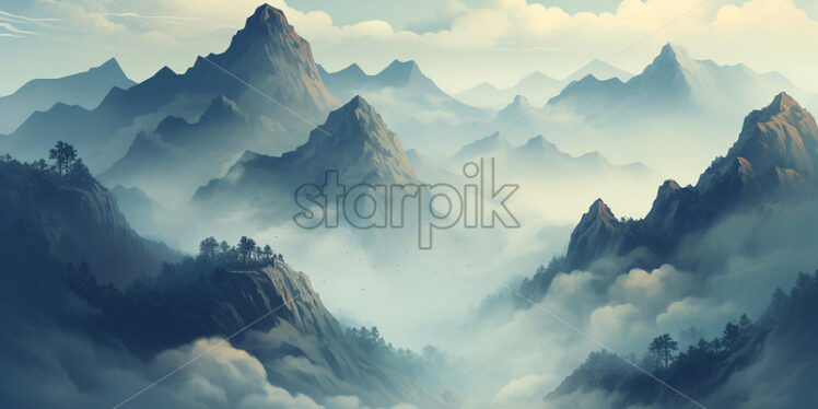 Mountain landscape created in 2d software - Starpik Stock