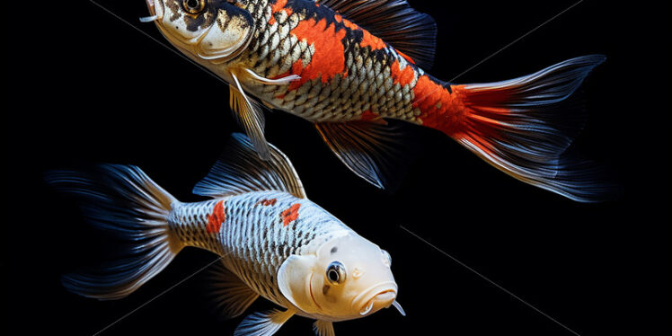 Multicolored fishes on a black background - Starpik Stock