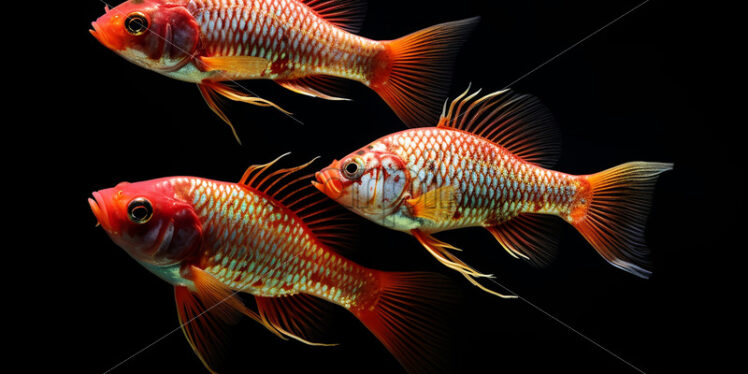 Multicolored fishes on a black background - Starpik Stock