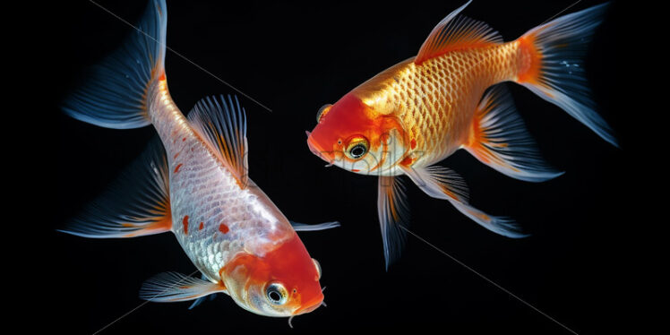 Multicolored fishes on a black background - Starpik Stock