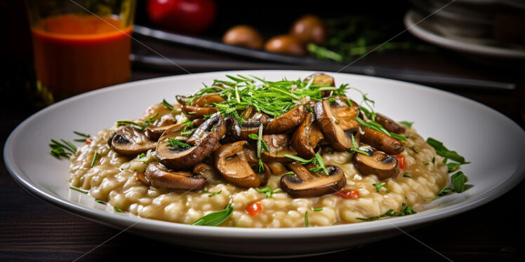 Mushroom risotto on a plate - Starpik Stock