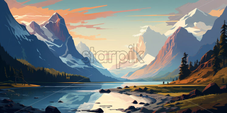 Norway flat art landscape - Starpik Stock