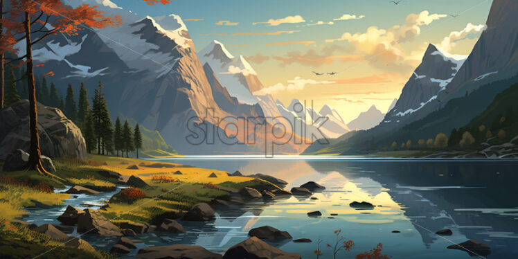 Norway flat art landscape - Starpik Stock