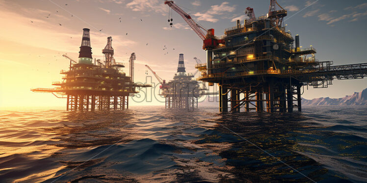 Oil extraction platforms in the ocean - Starpik Stock