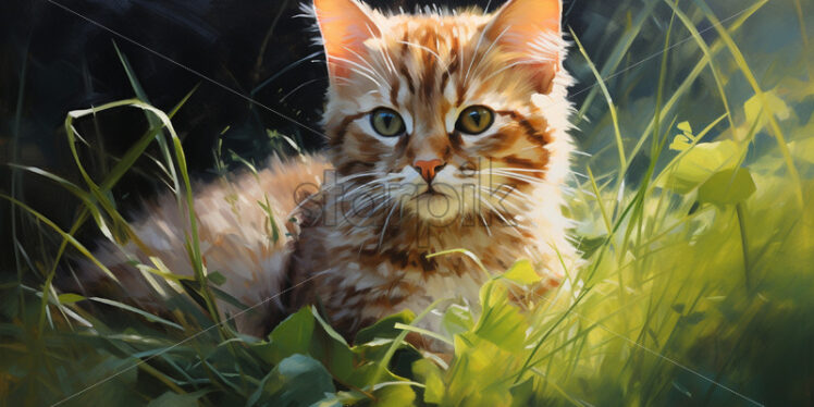 Oil painting of a cat in the grass - Starpik Stock