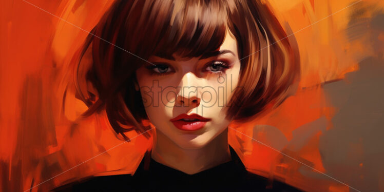 Oil painting of a girl with short hair - Starpik Stock