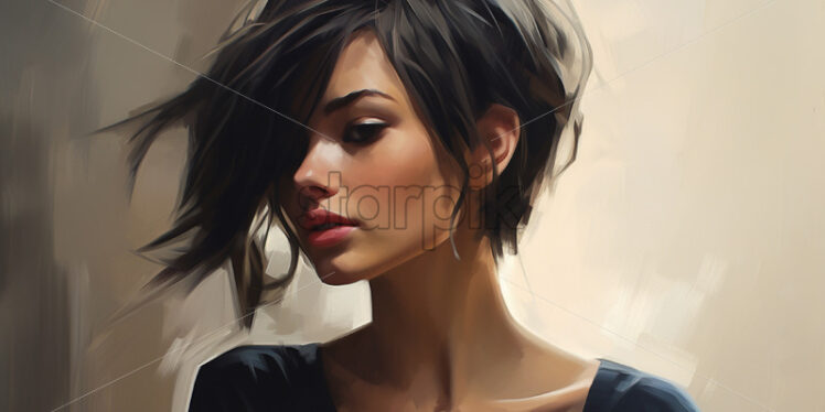 Oil painting of a girl with short hair - Starpik Stock