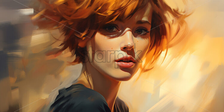 Oil painting of a girl with short hair - Starpik Stock