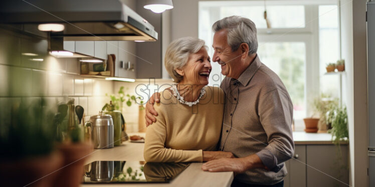 Old couple together in a kitchen apartment - Starpik Stock