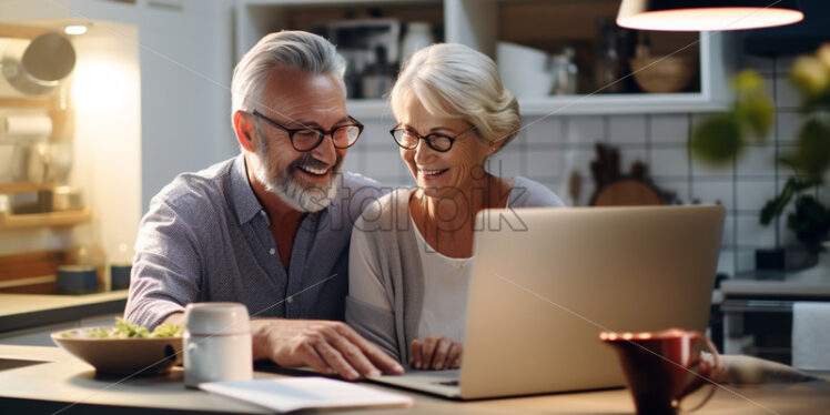 Old couple working or video call at a laptop - Starpik Stock