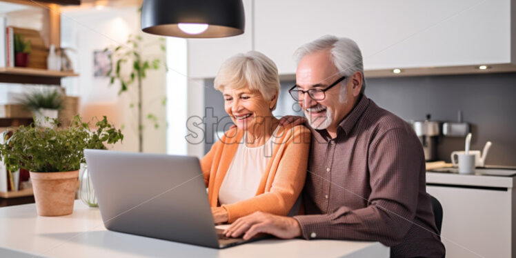 Old couple working or video call at a laptop - Starpik Stock