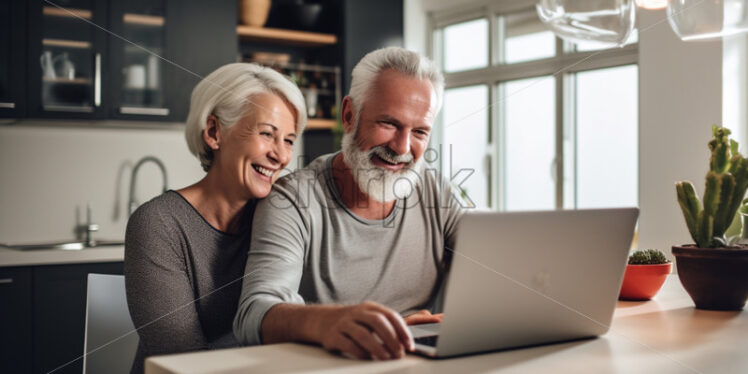 Old couple working or video call at a laptop - Starpik Stock