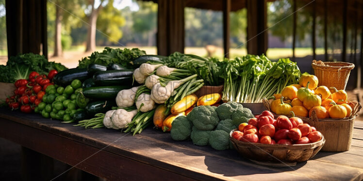 On a stall in the country, fruit and vegetables for sale - Starpik Stock