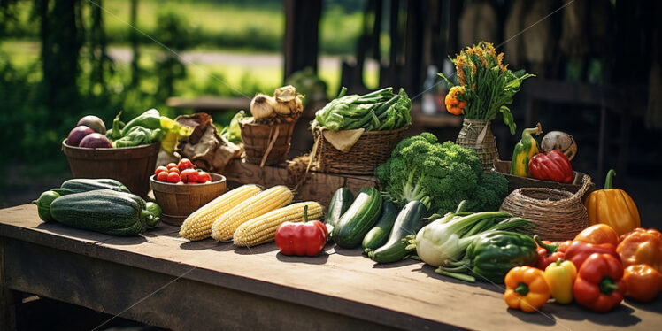 On a stall in the country, fruit and vegetables for sale - Starpik Stock