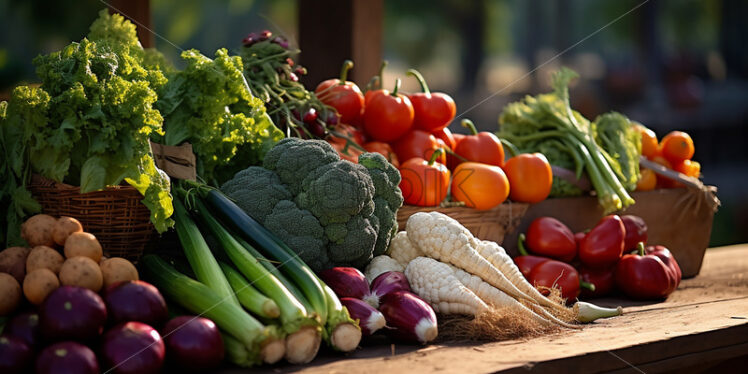 On a stall in the country, fruit and vegetables for sale - Starpik Stock