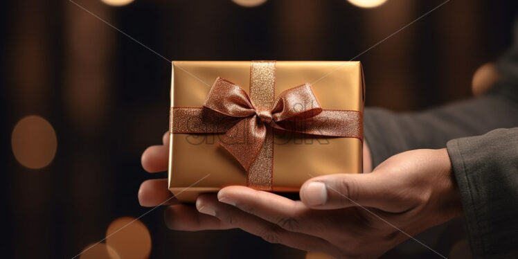 One hand holds a small gift box - Starpik Stock