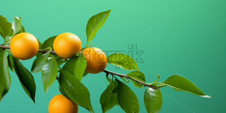 Oranges on a branch, pale green background - Starpik Stock